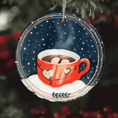 Ciocolata Calda - Decoratiune unicat din Lemn pentru pomul de Craciun personalizata cu mesajul tau