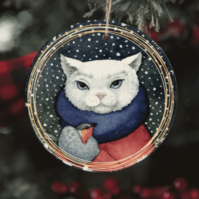 Pisica - Decoratiune unicat din Lemn pentru pomul de Craciun personalizata cu numele copilului tau in forma de troiene de zapada