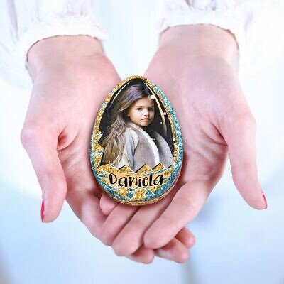Oul cu amintiri gold - Decoratiune frigider fata verso, magnetica, din lemn,  personalizata cu fotografie