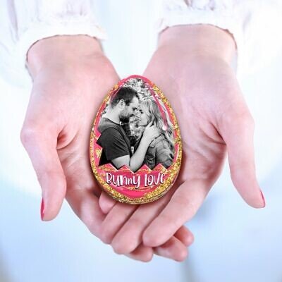 Oul cu amintiri Pink Red - Decoratiune frigider fata verso, magnetica, din lemn,  personalizata cu fotografie