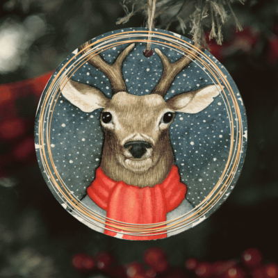 Cerbul - Decoratiune unicat din Lemn pentru pomul de Craciun personalizata cu numele copilului tau in forma de troiene de zapada