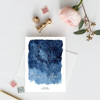 Invitatie de Nunta Handmade Watercolor Night Sky, Harta Stelelor, asa cum va arata la nunta ta - Meniu Nunta, Placecard Nunta in acelasi stil