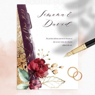 Alternative view of Invitatie de Nunta Handmade Bugundy Mystic Flowers - Meniu Nunta, Placecard Nunta in acelasi stil
