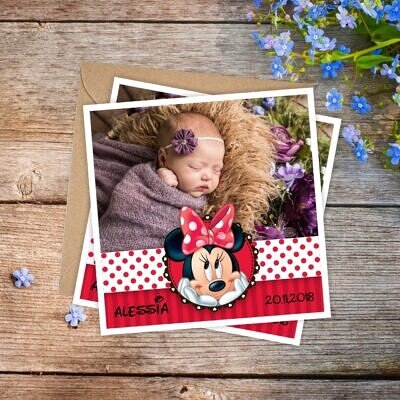 Minnie Magnet - Marturie Magnet Botez personalizata cu fotografia copilului tau si Minnie Mouse