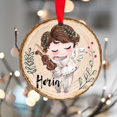 Alternative view of Decoratiuni Little Angels  - Baietel cu Vioara, Ornament Rustic Lemn esenta stejar, tei, artar, carpen