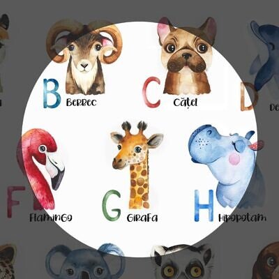 Alternative view of Alfabet cu litere si animale watercolor personalizat cu numele copilului.