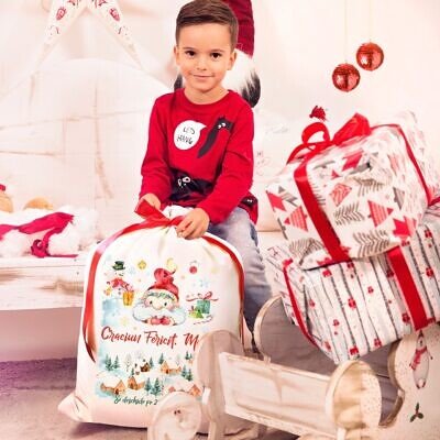 Alternative view of Sacul lui Mos Craciun  - Sac personalizat din bumbac cu look vintage, legat cu snur