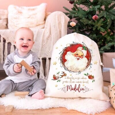 Alternative view of Sacul lui Mos Craciun  - Sac personalizat Craciun din bumbac cu look vintage