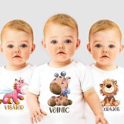 Set 3 Body-uri Personalizate Bebe - Leu, Girafa & Unicorn