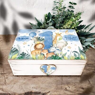 Cutie din Lemn Handmade Safari Baby Kids - Cutie din Lemn Personalizata pentru Amintiri Blue