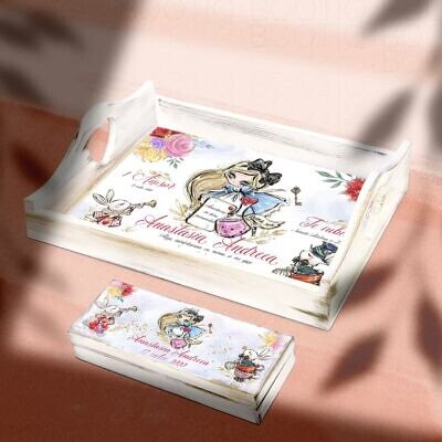 Tavita Mot Alice in Tara Minunilor – Tava Mot Personalizata Fete si cutiuta Prima Suvita