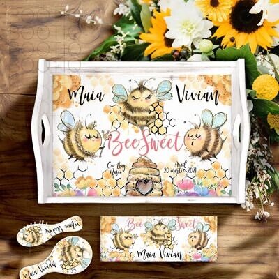 Tavita Mot Bee Sweet - Set Aniversar 1 An Tava Mot Personalizata si Cutiuta Prima Suvita