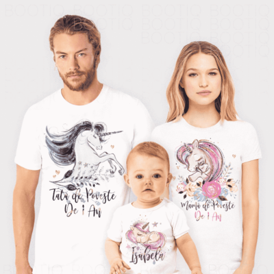 Familia Unicorn - Set Tricouri personalizate pentru taiere mot sau botez