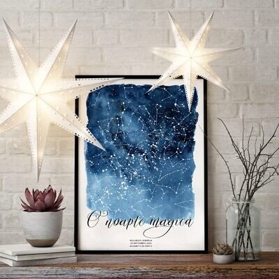 Watercolor Night Sky Love - Tablou personalizat cu harta stelelor asa cum a aratat intr-o noapte speciala