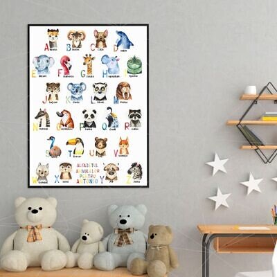 Alfabet cu litere si animale watercolor personalizat cu numele copilului.