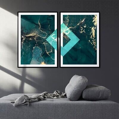 Alternative view of Set 2 Tablouri - Abstract Green Geometry