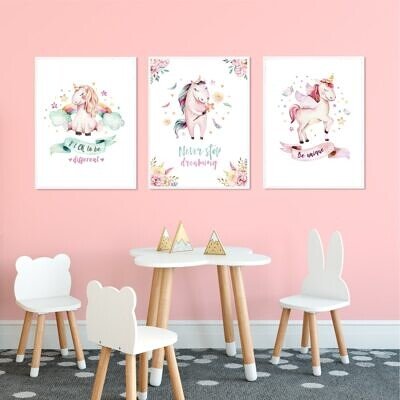 Set 3 Tablouri Copii "Little Unicorn" pentru camera fetite