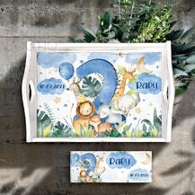 Tava mot copil si cutiuta prima suvita Safari Baby Kids Blue - Tavita Mot Personalizata Baiat - Set pentru un An Baieti