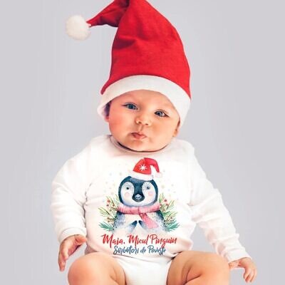 Micul Pinguin - Body personalizat din bumbac bebelus cu tematica Craciun