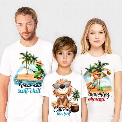 Familia Summer - Set tricouri personalizate pentru vacanta cu personaje  pictate