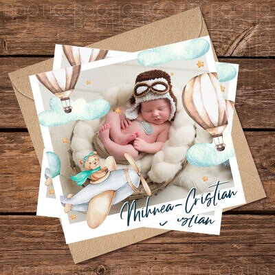 Aviator Lovely Bear - Marturie Magnet Botez personalizata cu fotografia copilului tau