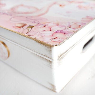 Alternative view of Trusou personalizat Lebăda roz și bujorii înfloriți - Cutie din Lemn Personalizata Handmade pentru Amintiri, Botez sau Aniversare