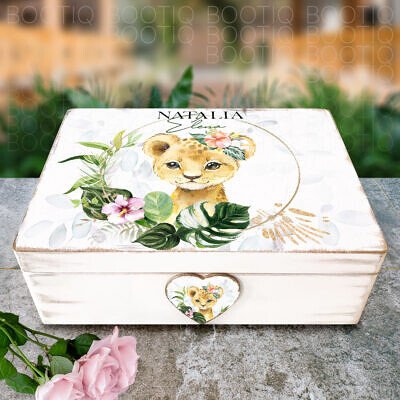 Cutie din Lemn Handmade Lion Baby - Cutie din Lemn Personalizata Handmade pentru Amintiri, Botez sau Aniversare