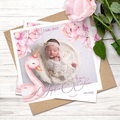 Lebada Roz - Marturie Magnet Botez personalizata cu fotografia copilului tau