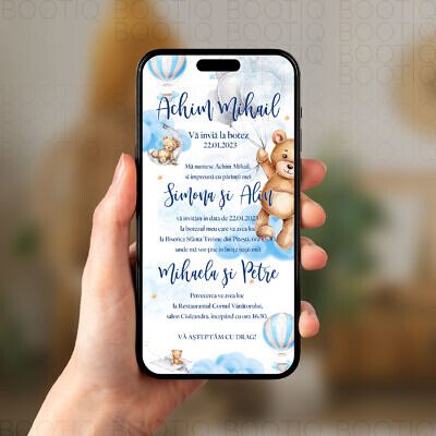 Invitatie Digitala Botez sau Aniversare - Teddy in the Sky