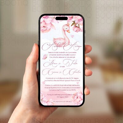 Invitatie Digitala Botez sau Aniversare - Lebada Roz