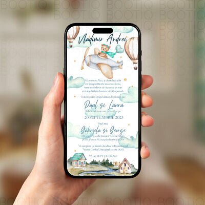 Invitatie Digitala Botez sau Aniversare - Aviator Lovely Bear