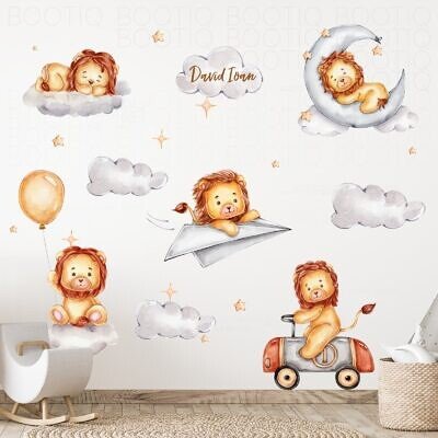 Set Stickere Urias de perete Cute Lions - Elemente decorative pentru camera copiilor