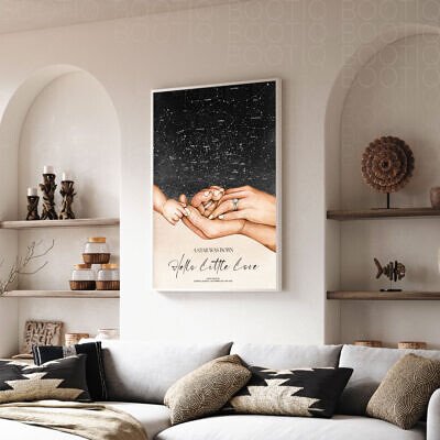 Harta Stelelor - Little Galaxy - Tablou personalizat cu Harta Stelara, constelatii si planete asa cum au aratat la nasterea copilului