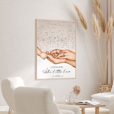 Alternative view of Harta Stelelor - Little Galaxy - Tablou personalizat cu Harta Stelara, constelatii si planete asa cum au aratat la nasterea copilului