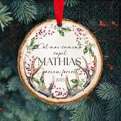 Alternative view of Ornament Brad Personalizat - The Best one BabyDeer - Ornament Pom Craciun din Lemn natural