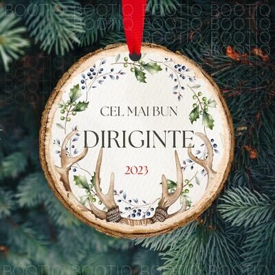 Alternative view of Ornament Brad Personalizat - The Best one Raindeer - Ornament Pom Craciun din Lemn natural fata-verso