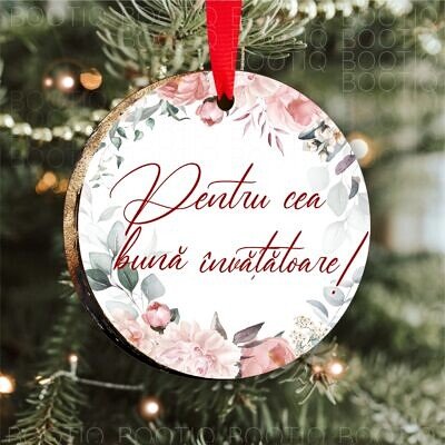 Alternative view of Decoratiune brad pentru doamna profesoara Pink- Decoratiune din lemn personalizata cu fotografie pentru pomul de Craciun