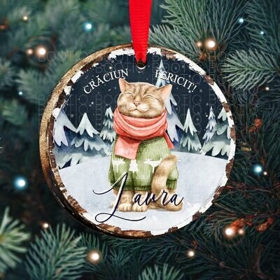 Alternative view of Decoratiune brad Kitty Christmas - Decoratiune din lemn personalizata cu fotografie pentru pomul de Craciun