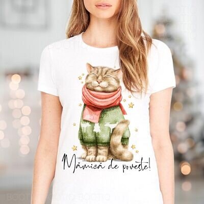 Tricou Craciun si Sarbatori  - Pisica cu fular - Cadou Secret Santa