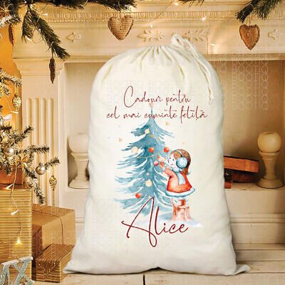 Cea mai cuminte fetita - Sac personalizat Craciun din bumbac cu look vintage