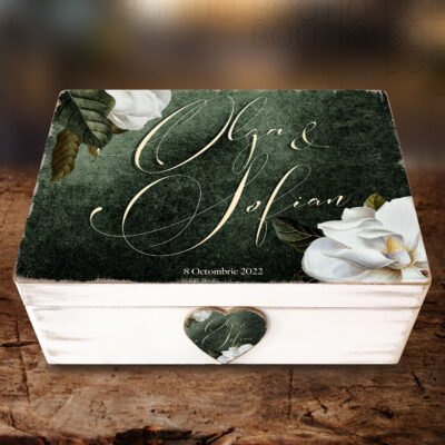 Cutie de Dar Green Flower -Cutie Nunta Personalizata din Lemn
