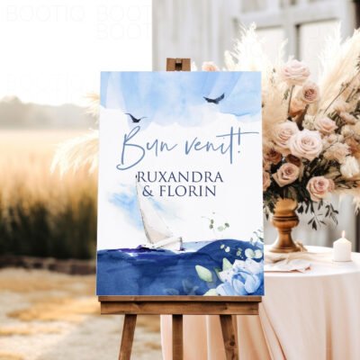 Semn pentru Nunta Blue by The Sea – Personalizat simplu sau cu lista invitatilor