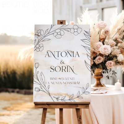 Semn pentru Nunta Delicate Blossom – Personalizat simplu sau cu lista invitatilor
