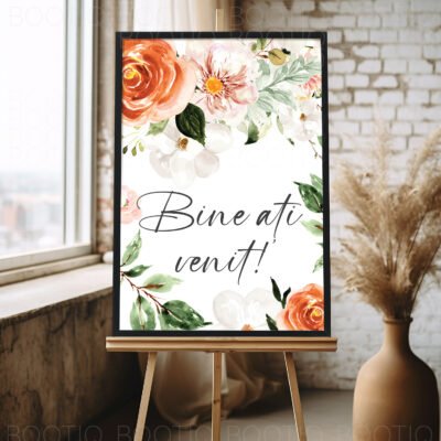 Semn pentru Nunta Flowers Romance – Personalizat simplu sau cu lista invitatilor