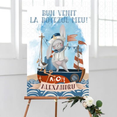Semn Bun Venit pentru Botez Little Sailor - Personalizat simplu sau cu lista invitatilor