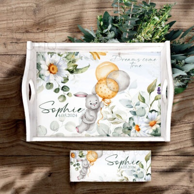 Tavita Mot Personalizata - Baby Bunny -  Set Aniversar 1 An Tava Mot Fetita si Cutiuta Prima Suvita (copiază)